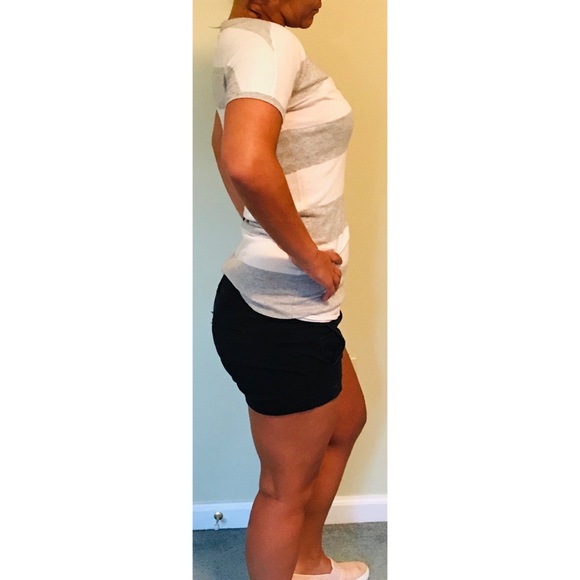 Short Sleeve, V- Neck, Stripe Sweater Tee - Picture 2 of 3